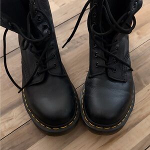 Dr. Martens Black Ankle Boots with Yellow Accents
